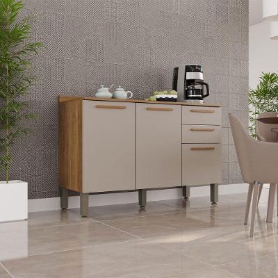 Balcão De Cozinha New Valência 120cm 3 Pts 2 Gavetas Salleto Cinamomo/ Off White