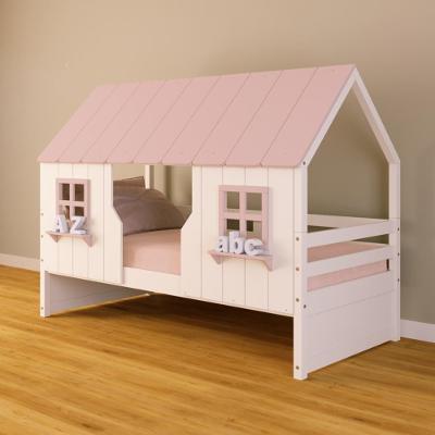 Cama Casinha Encantada Madeira Maciça Branco/ Rosa Housin