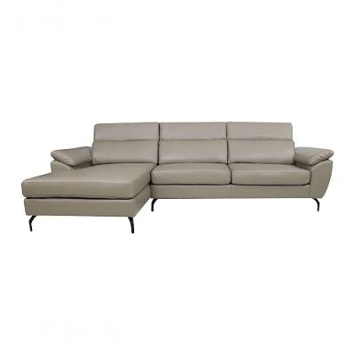 Sofá De Couro Hannover 3 Lugares Com Chaise Baú Esquerda - Avelã