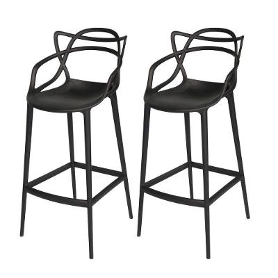 Conjunto 2 Banqueta Allegra Alta Master Empilhavel Preta Cozinha Americana Balcão Polipropileno
