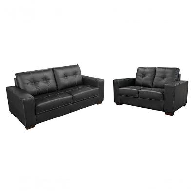 Conjunto Sofá De Couro Punto 3 Lugares Preto Pigmentado - Mempra