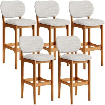 Kit 05 Banquetas Alta Bar Cozinha Sala Jantar Fixa Betta L02 Imbuia Bouclê Cru - Lyam Decor