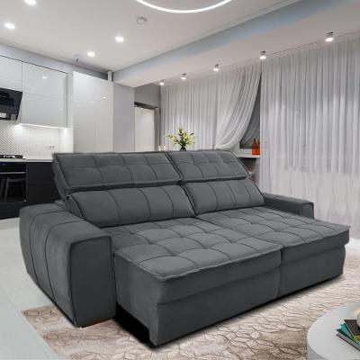 Sofá 254 Cm 3 Lugares Retrátil Reclinável Matielo América Cinza