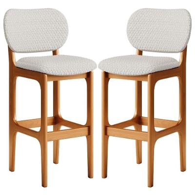 Kit 02 Banquetas Alta Bar Cozinha Sala Jantar Fixa Betta L02 Imbuia Bouclê Cru - Lyam Decor