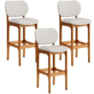 Kit 03 Banquetas Alta Bar Cozinha Sala Jantar Fixa Betta L02 Imbuia Bouclê Cru - Lyam Decor