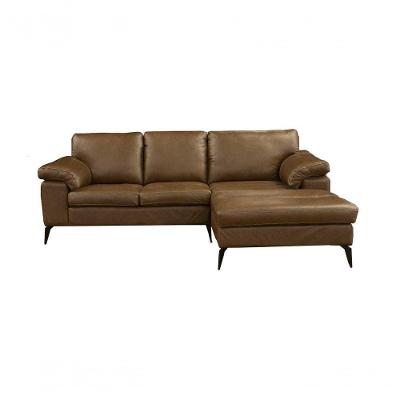Sofá De Couro Asti 2 Lugares Com Chaise Direita Marrom Bicolor - Mempra Design