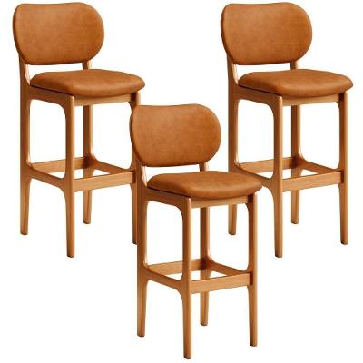 Kit 03 Banquetas Alta Bar Cozinha Sala Jantar Fixa Betta L02 Imbuia Couríssimo Canela Lyam Decor