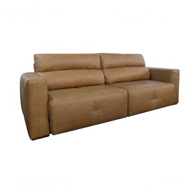 Sofá Retrátil E Reclinável De Couro Adena 2,52 M Soft Brown - Mempra Design