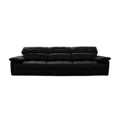 Sofá Retrátil E Reclinável De Couro Queen (3 Módulos) 3,30 M Preto Pigmentado - Mempra Design