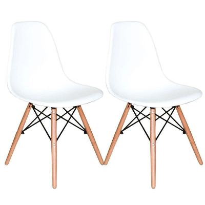Kit Com 2 Cadeira Charles Eames Eiffel Branca Base Madeira