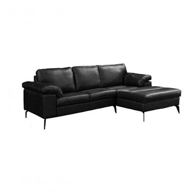 Sofá De Couro Asti 2 Lugares Com Chaise Direita Preto Pigmentado - Mempra Design