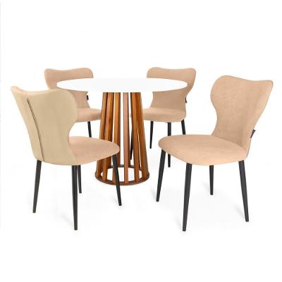 Conjunto Mesa De Jantar Redonda Talia Amadeirada Branca 100cm Com 4 Cadeiras Estofadas Jacobsen - Bege