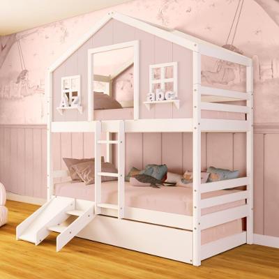 Treliche Casinha Dos Sonhos Com Kit Escada/ Escorregador Madeira Maciça Rosa/ Branco Megamobilia