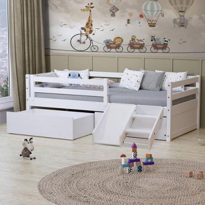 Cama Solteiro Dreams Com Gavetas Grade De Proteção E Mini Escada/ Escorrega Madeira Maciça Branco Megamobilia