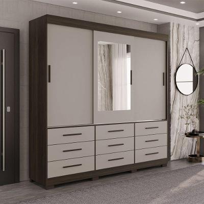 Guarda Roupa New Star 3 Portas 9 Gavetas Com Espelho Salleto Savana/off
