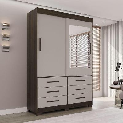 Guarda Roupa New Star 2 Portas 6 Gavetas Com Espelho Salleto Savana/off
