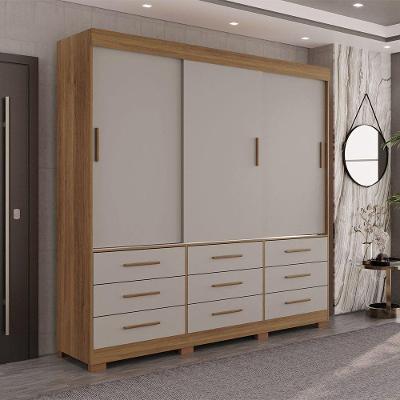 Guarda Roupa New Star 3 Portas 9 Gavetas Sem Espelho Salleto Cinamomo/ Off White