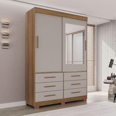 Guarda Roupa New Star 2 Portas 6 Gavetas Com Espelho Salleto Cinamomo/ Off White