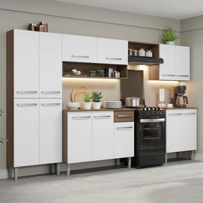 Armário De Cozinha Completa 293cm Rustic/branco Emilly Madesa 02 Rustic/branco