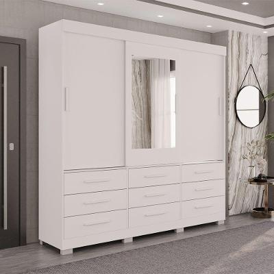 Guarda Roupa New Star 3 Portas 9 Gavetas Com Espelho Salleto Branco