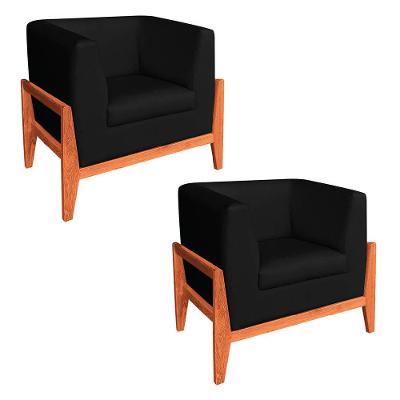 Kit 02 Poltronas Lucy Linho Preto A79 Castanho