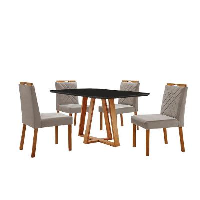 Conjunto Sala De Jantar Mesa Florença 140x80cm Preto Com 4 Cadeiras Dallas Veludo Cinza