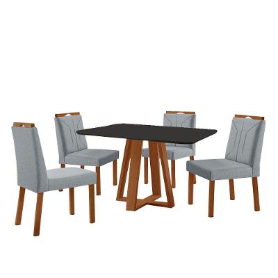 Conjunto Sala De Jantar Mesa Floripa 120x90cm Preto Com 4 Cadeiras Luna Linho Cinza