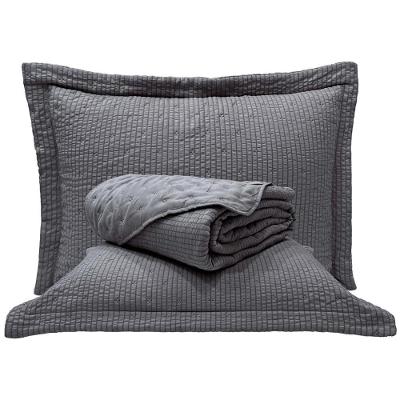 Cobre Leito Queen Analu Micropercal 300 Fios Dupla Face Texturizado 3 Peças - Chumbo