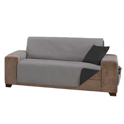 Protetor De Sofá Impermeável Dupla Face 3 Lugares King Microfibra - Cinza/preto