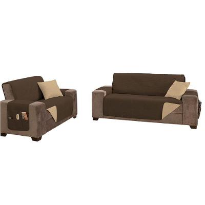 Protetor De Sofá Impermeável Dupla Face 2 E 3 Lugares King Microfibra - Tabaco/cáqui
