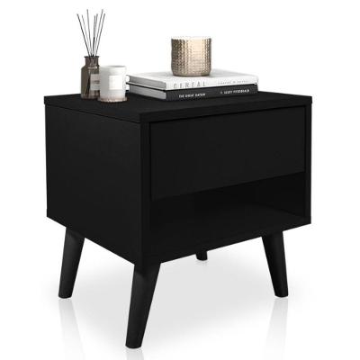 Mesa De Cabeceira 1 Gaveta 38 Cm Mdf Preto Pés Palito Mp