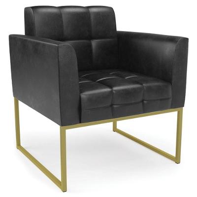 Poltrona Decorativa Base Industrial Dourado Ana Sintético Pu Preto- Ibiza