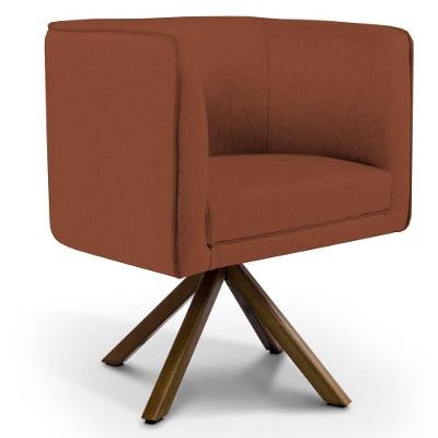 Poltrona Decorativa Giratória Base Giromad Madeira Betina B-355 Linho Laranja - Domi