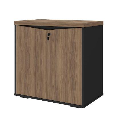 Balcão Para Escritório 2 Portas Com Chave Pequeno Nogal/preto