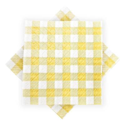 Guardanapo De Papel Xadrez Amarelo 20cm X 21cm - 50 Unidades