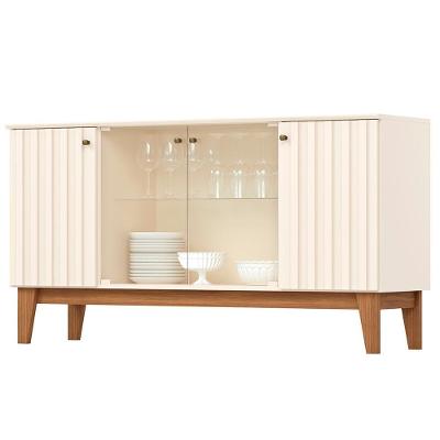 Balcão Buffet 4 Portas Ripado E Vidro 150 Cm Eiffel Off White Nature Henn