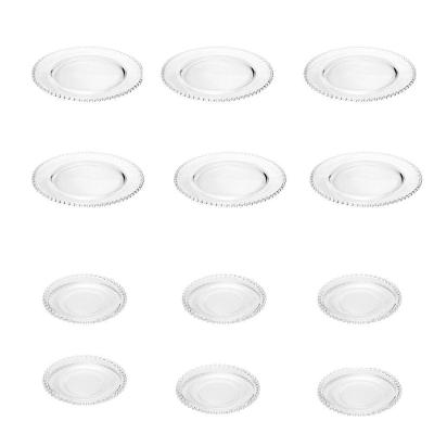 Combo Para Jantar 6 Pratos Rasos + 6 Pratos Sobremesa Pearl Bolinha Wolff Transparente