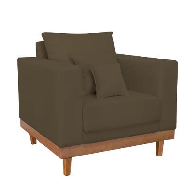 Poltrona Reforçada Suede Pés E Base Madeira Com Almofadas Marrom