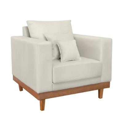 Poltrona Reforçada Suede Pés E Base Madeira Com Almofadas Bege