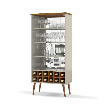 Cristaleira Retro Alto Padrão 2 Porta Vidro Com Adega Luxo off White cumaru