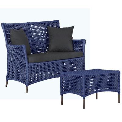 Sofá E Mesa Igapó 2 Lugares Varanda Jardim Piscina Aluminio Azul
