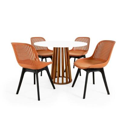 Conjunto Mesa De Jantar Redonda Talia Amadeirada Branca 100cm Com 4 Cadeiras Design Marcela Marrom