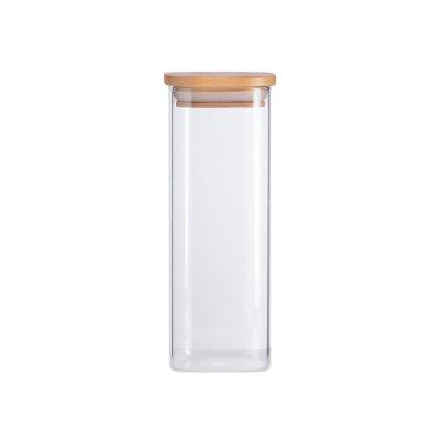 Pote De Mantimentos Quadrado Flat 400ml Tampa Bambu Oikos