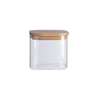 Pote De Mantimentos Quadrado Flat 600ml Tampa Bambu Oikos