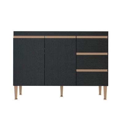 Balcão Pia Cozinha Modulada Sabrina 120x52cm Mdp Menu Móveis Preto