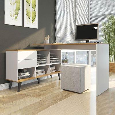 Mesa Escrivaninha Estante Nicho 2 Gavetas Mdp Menu Móveis Branco Carvalho