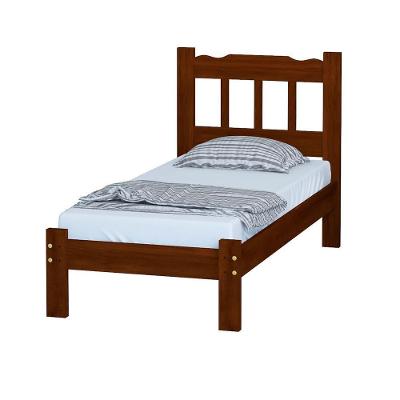 Cama Solteiro Em Madeira Maciça Resistente Castanho
