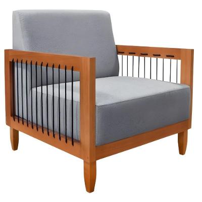 Poltrona Decorativa Lorena Sala De Estar Recepção Escritório Linho Cor:cinza