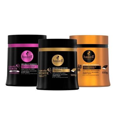 Kit Máscaras Cavalo Forte Hidra + Cavalo Forte + Infusão De óleos Haskell - 500g - Cabelos Ressecados