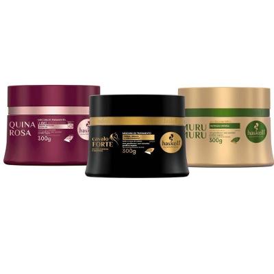 Kit Máscaras Quina Rosa + Cavalo Forte + Murumuru Haskell - 300g - Cabelos Crespos